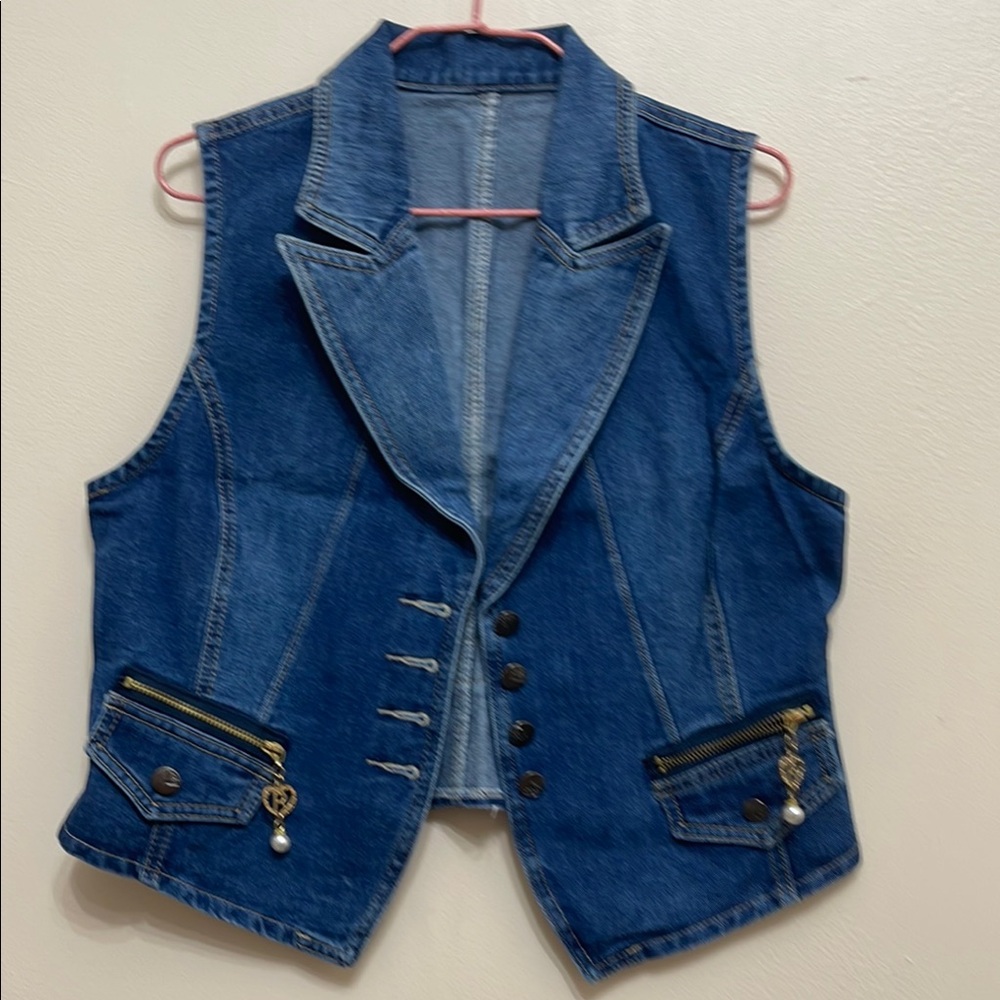 Blue Denim Vest with Gold Accents Size M